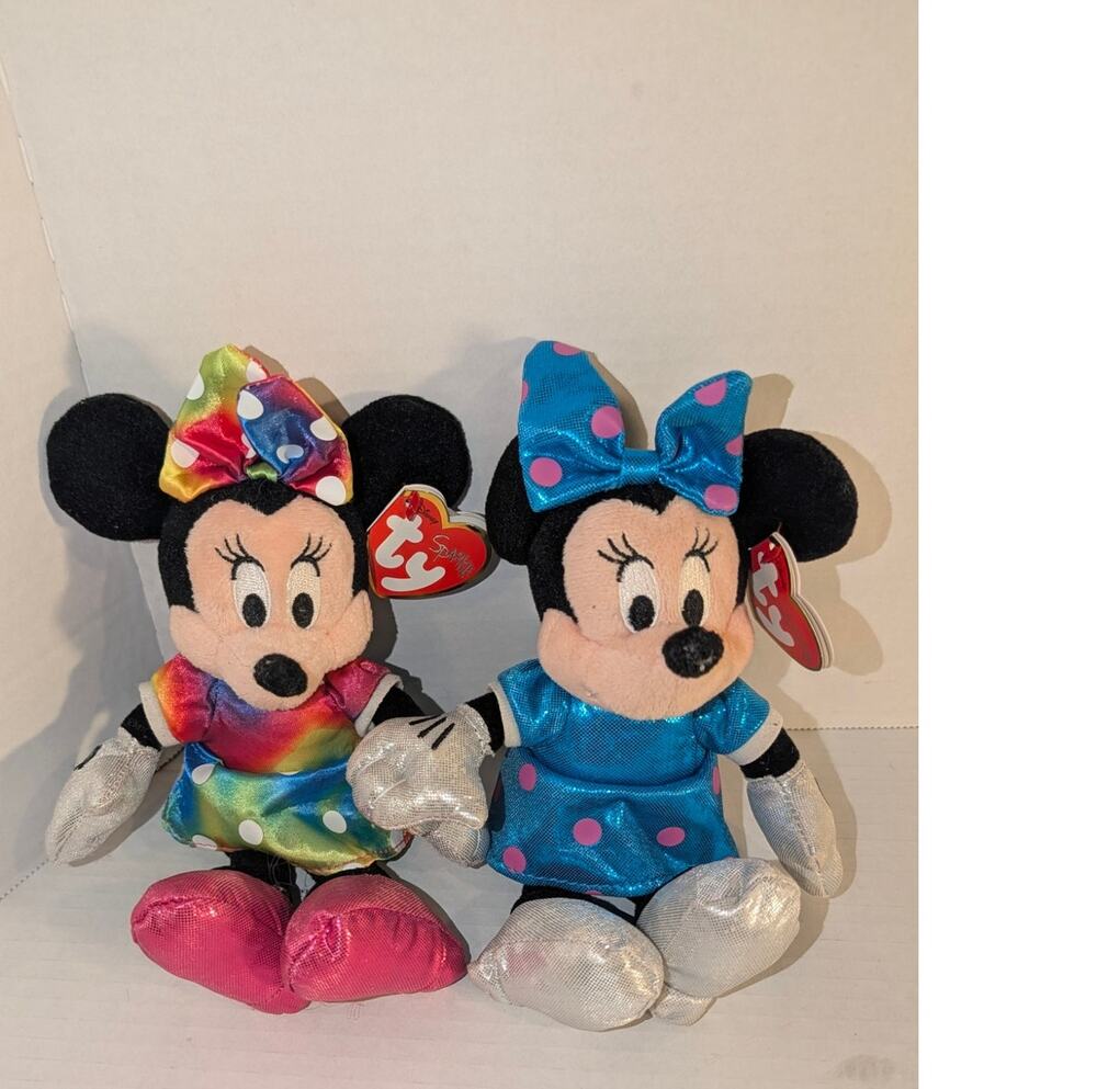 Lot 2 8" TY Beanie Sparkles Minnie Mouse Plushies